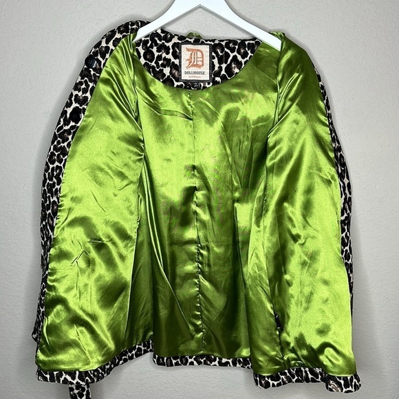 Dollhouse Hooded Cheetah Print Pea Coat Jacket Size Large Belted Shawl Collar - Picture 11 of 15